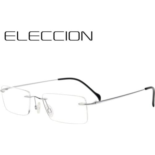 ELECCION Pure Titanium Rimless Glasses Male Myopia Eyeglasses Frames Men Optical Frames Square Prescription Spectacle Women