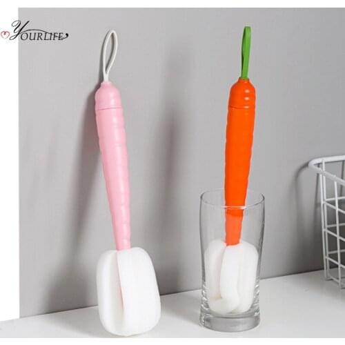 OYOURLIFE Carrot Long Handle Sponge Bottle Cleaner Glass Cup Milk Bottle Teapot Decontamination Scrubber Kitchen Cleaning Tools