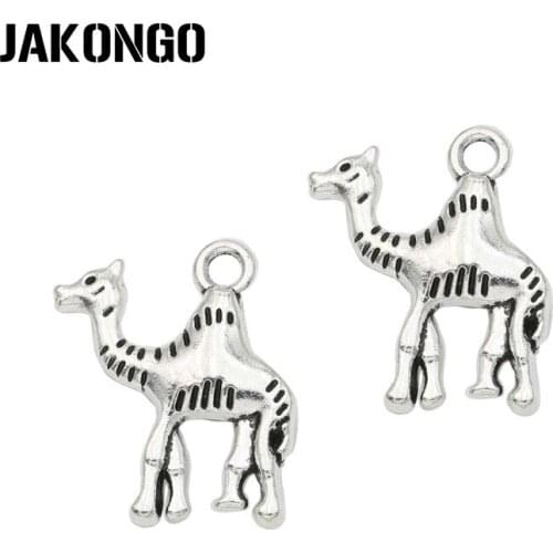 JAKONGO Antique Silver Plated Camel Charms Pendant for Jewelry Making Bracelet Accessories DIY Handmade 22x17mm 15PCS/lot