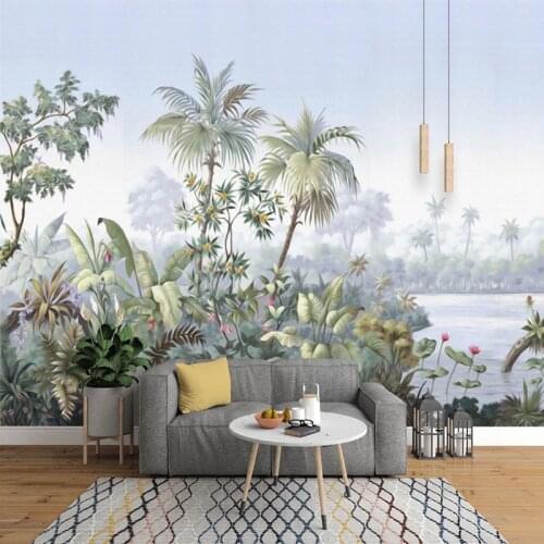 Custom 3D Wall Mural European Style Retro Hand Painted Coconut Tree Rainforest Plant Leaf Wallpaper Living Room Papel De Parede