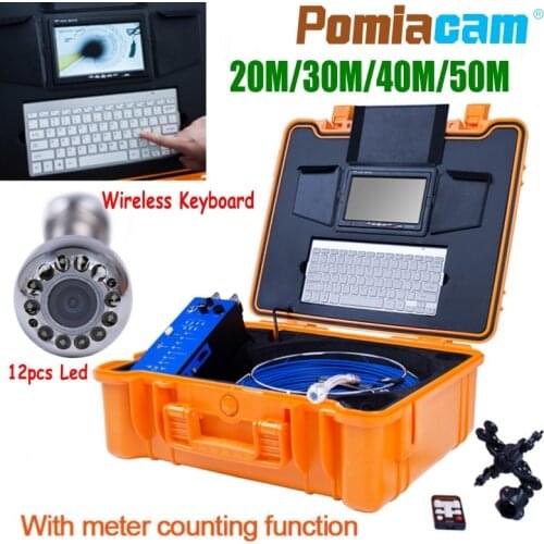 Professional Pipeline Endoscope with Meter Counter/Wireless Keyboard H1 HD 1080P 25mm Drain Sewer Pipe Inspection Video Camera