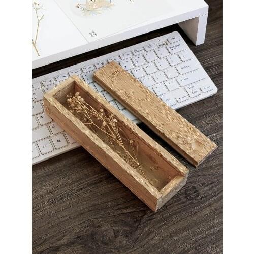 Rectangular pull cover bamboo wood box storage box wooden box long strip solid wood desktop