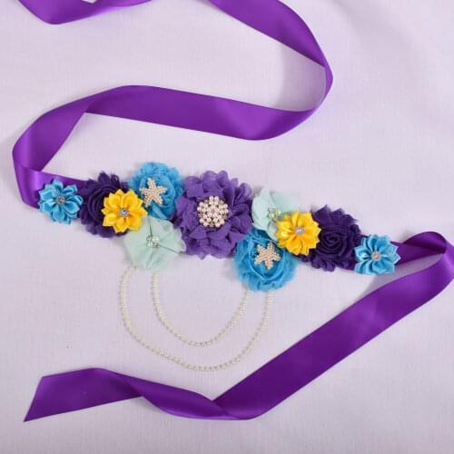 Purtulle Maternity Sash Women Mermaid Flower Sash Pregnancy Belly Belt Bridal Ribbon Cummerbunds Wedding Dress Waist Belt