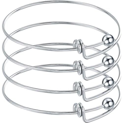 5pcs Stainless Steel Adjustable 50 60 65mm Wiring Wire Expandable Bangle Bracelets For Men Women Children DIY Making