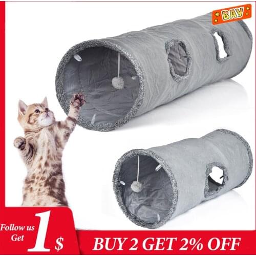 Pet Collapsible Cat Tunnel Cat Toys Play Tunnel Durable Suede Hideaway Pet Crinkle Tunnel with Ball S Shape Kitten Training Toy