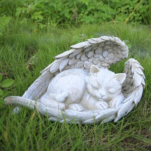 Resin Sleeping Dog Angel Wing Figurines Nordic Fairy Garden Modern Resin Statues For Interior Home Shelf Decoron Christmas Gift