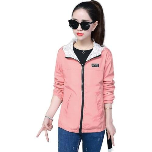 2021New Trench Coat Womens Large Size Zipper Two-Sided Wear Jackets Female Hooded Spring Autumn Loose Long-Sleeved Top A215