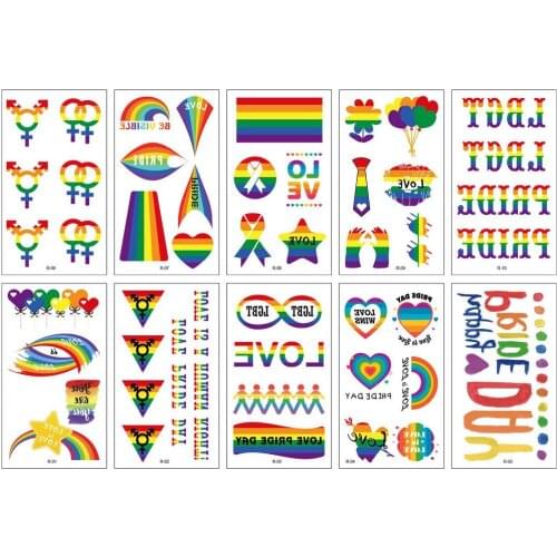 10PCS Rainbow Temporary Tattoo Sticker Waterproof Tattoo Decals LGBT Tattoo Sticker Face Body Tattoo Sticker