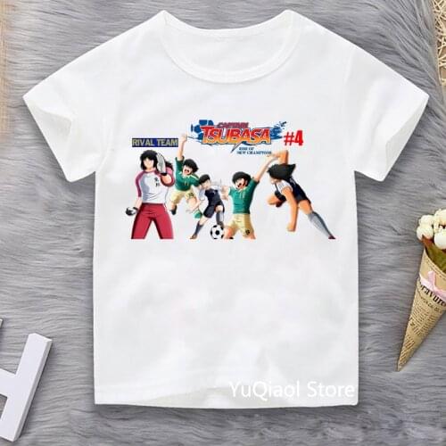 High Quality Baby Clothes Boys Captain Tsubasa T-Shirt Children Summer White Short Sleeve Tshirt Kids Teens Football T Shirt