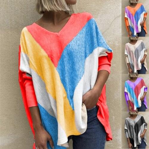 Summer T Shirt Women New Fund 2021 Ladies Loose Printed v-neck Long Sleeve T-shirt Top Female Female Tee Tshirts CHD8609