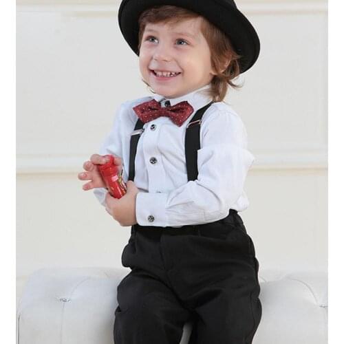 Kids Boys Solid Long Sleeve White Button Up Shirt for 2-12 Years Old