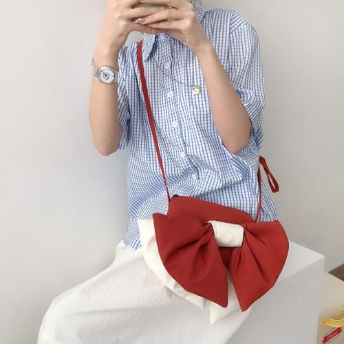 Cute Contrast Color Women Bow Crossbody Bag Fashion Design Ladies Coin Purse Small Shoulder Bags Lovely Girls Student Handbags