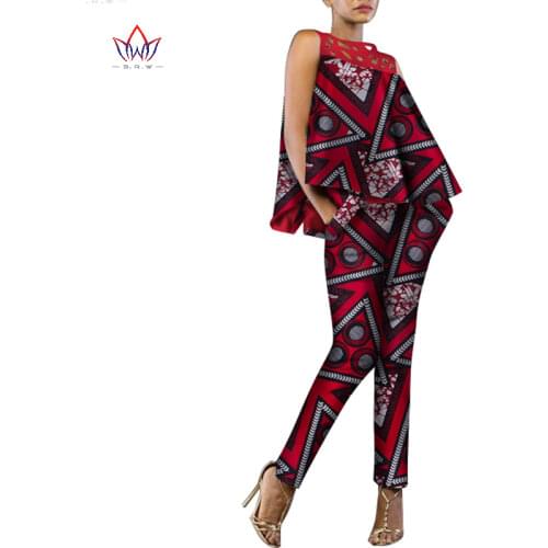 New Fashion African Dress Women 2 Pieces Set Women Sleeveless and Casual Tops Dashiki Print Pants African Women Clothing WY2339