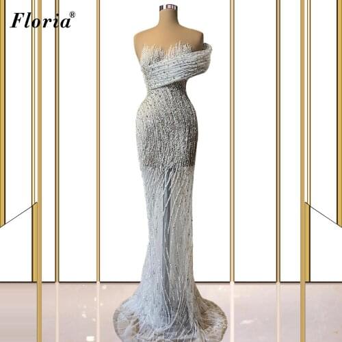 Haute Couture Sequins Prom Dresses Long Mermaid Celebrity Dresses Evening Wear Middle East Evening Gowns Party Robe Longue