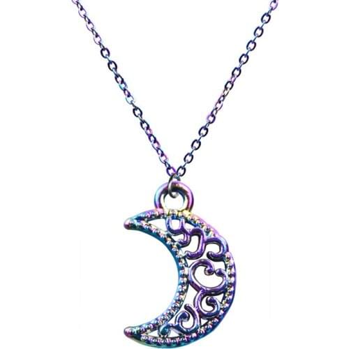 1PC Rainbow Color Alloy Moon Starfish Robot Skull Head Hand Angel Charm Stainless Steel Necklaces for Female Best Jewelry Gift