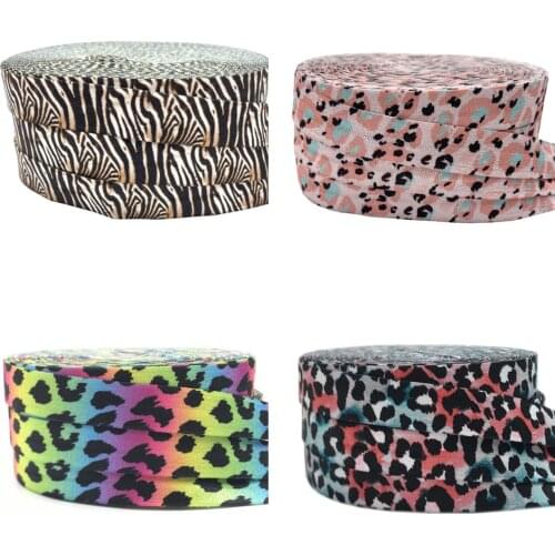 10Y Rainbow Leopard Print Fold Over Elastic FOE Headwear Elastic headband Gift Packing Sewing Strap Home Decoration Accessories