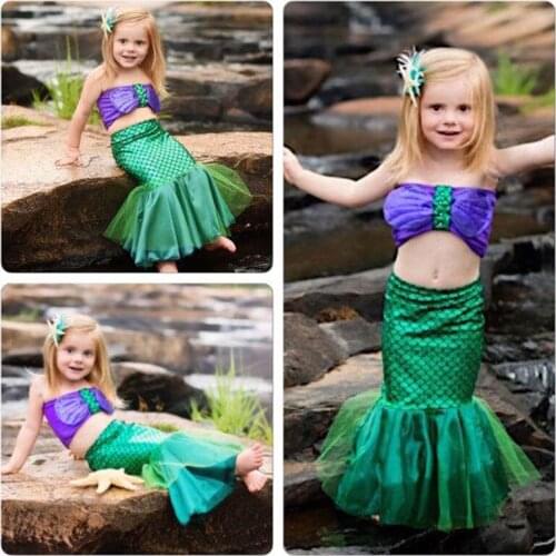 Hot Baby Girls Kids Mermaid Bikini 2Pcs Lace Swimwear Chest Wrap Sexy Swimsuit Beach Summer Bathing Suit Costume 2-7T