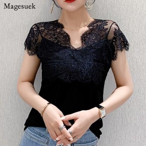 2021 Spring and Summer Womens Shirts Hollow Out Slim Wild Fashion Solid Vest Sexy V-neck Sleeveless Embroidery Lace Shirt 9893