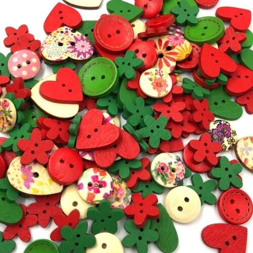 100pcs DIY 15mm Green Red Color Mix Shapes Wood Button Sewing Craft 2 Holes Wooden Buttons Clothes Scrapbooking Decor WB486