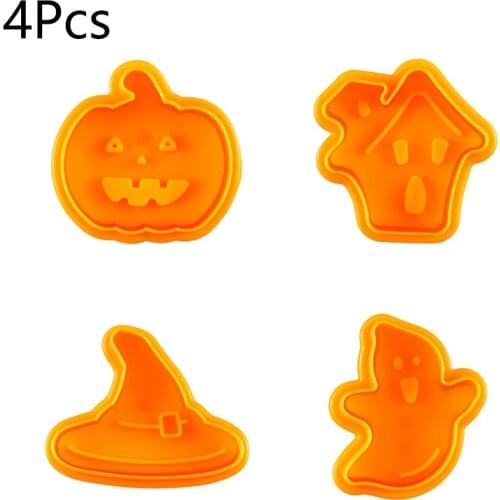 4Pcs Halloween Cookie Mould Biscuit Stamp 3D Cookie Plunger Cutter DIY Pumpkin Baking Mold Cookie Cutters For Kitchen Tools