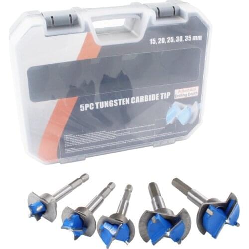 5PCS/SET 15-35mm Adjustable Positioning Woodworking Tools Drill Bits Hole Saw Set Hard Alloy Forstner Drill DIY