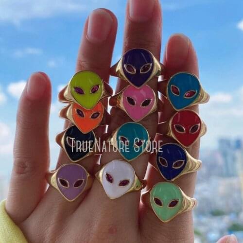 5Pcs RM40063 Copper Jewelry Plated Gold Adjustable Rings Copper Jewelry Colors Gold Plated Enamel Intelligent Beings Ring
