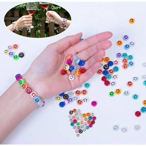 50pcs/lot Acrylic Beads Round Letter Smile Charm Spacer Beads for Women Girls Bracelets Necklaces DIY Jewelry Making Accessories