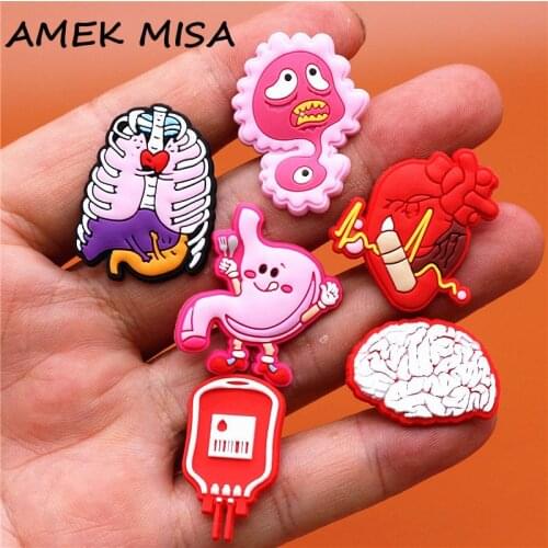 Freeshipping 1pcs Human Organs Shoe Charms Heart Brain Stomach PVC Shoe Accessories Decoration Fit Croc Jibz Party Kids Gifts