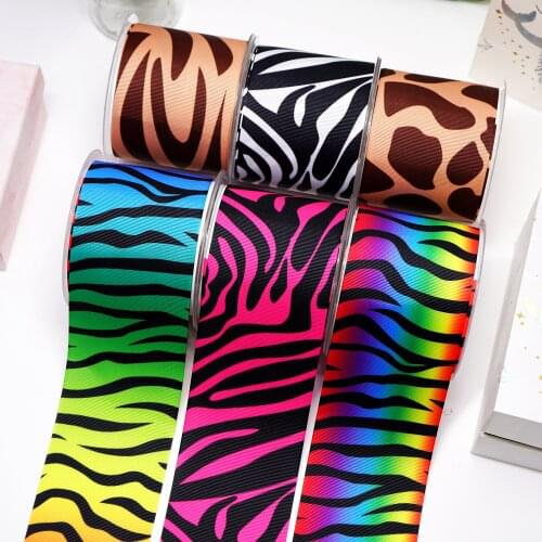 Free shipping 50 yard 3 inch 75 mm Leopard Printed Grosgrain Ribbon 5136