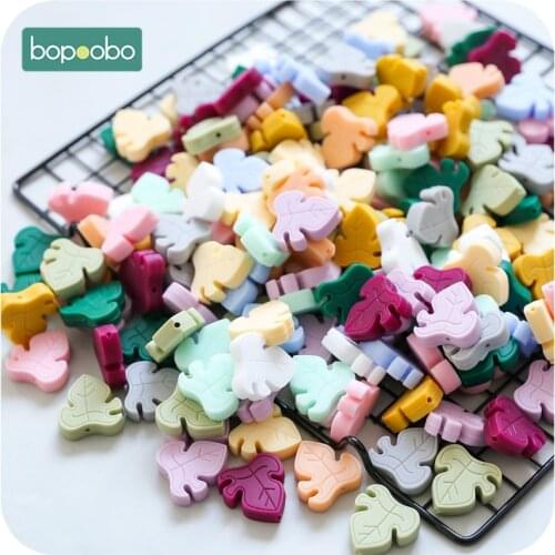Bopoobo Cartoon Silicone Teether 5pcs Silicone Turtle Leaf Beads BPA Free Silicone Beads Baby Teething Beads Baby Gifts Food