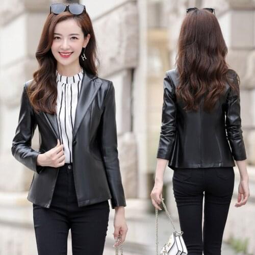 Black Women Leather Jacket 2021 Spring Autumn Short Casual Blazer Leather Clothing Plus Size S-5XL Work To Wear Coat