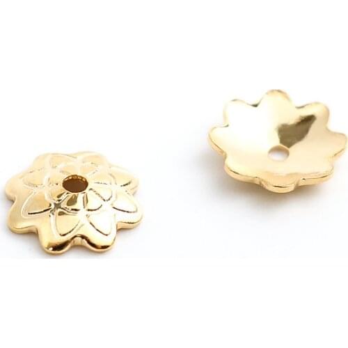 Flowr Beads Caps 304 Stainless Steel Gold Color With Carved Pattern For DIY Necklace Bracelet Jewelry Making , 10 PCs