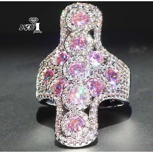 YaYI Fine Jewelry Fashion Princess Claw Set Cut Pink Cubic Zirconia Silver Color Engagement Wedding Party Leaves Gift Rings