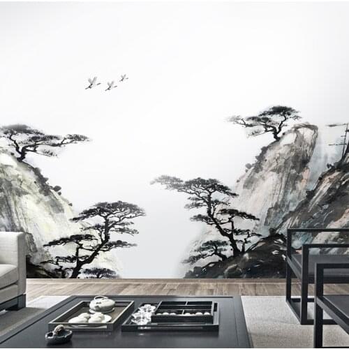 Chinese 3D Ink landscape painting Large scale living room sofa TV Background wall Decoration Removable removed DIY Wall Sticker