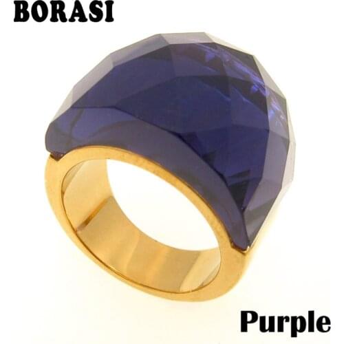 Gold Color Stainless Steel Rings Multicolor Anillos Big Glass Stone Exaggerated Fashion Individual Ring For Women