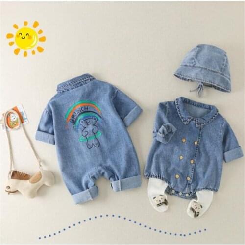 Brother Sister Matching Clothes Denim Baby Clothes Newborn Baby Rompers Infant Baby Jumpsuit Playsuit Boys Girls Romper Overalls