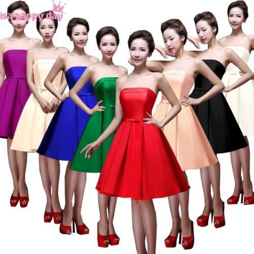 Girls short party red dresses plus size lace up back satin bridesmaid dress blue for bridesmaids size 4 party gown B2905