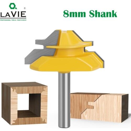 LA VIE 1PC 8mm Shank 45 Degree Mortise Tenon Knife Medium Lock Miter Router Bit 3/4" Stock Woodworking Carbide End Mill MC02005