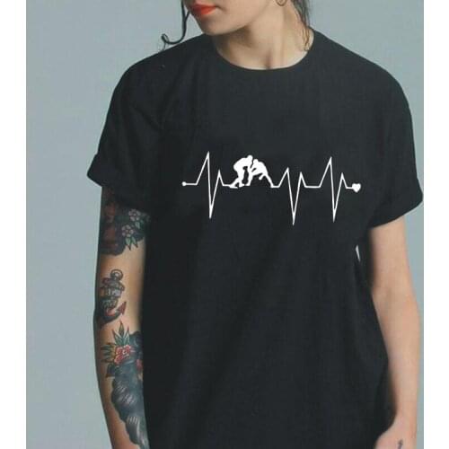 Summer Short Sleeve Tee Shirt Femme Funny Wrestling Wrestler Heartrbeat T Shirt Women Tops Cotton Casual Harajuku Camiseta Mujer