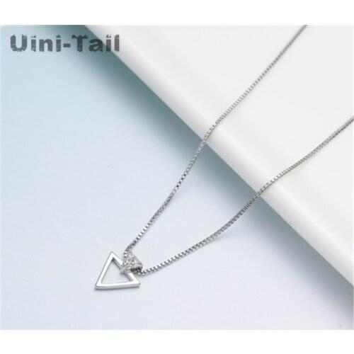 Uini-Tail hot new 925 sterling silver geometric triangle micro-inlaid necklace Korean women fashion trend sweet jewelry GN857