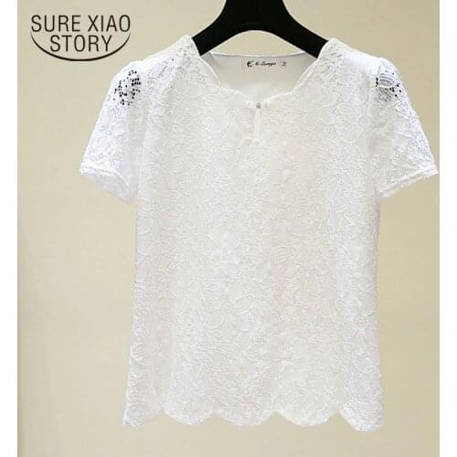 2021 Summer New Plus Size Short Sleeve Lace Chiffon Blouse Women Korean Version Solid Loose Office Lady Women Blouses 4805 50