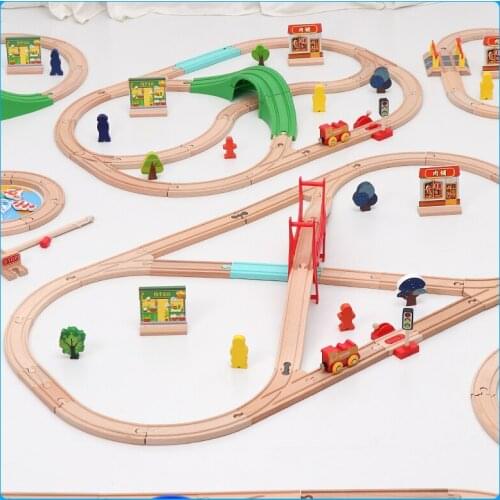 DIY Wooden Tracks Train Set Toy Train Toys Railway Track Compatible for All Common Track Wooden Train Toy for Kids Gifts