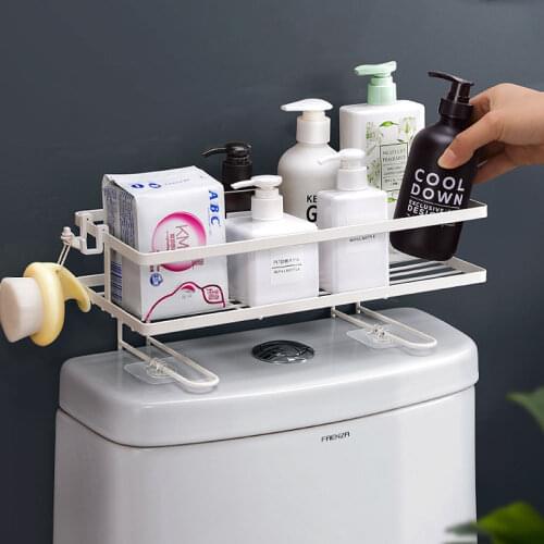 Bathroom Above The Toilet Rack Wall Hanging Shelf Punch-free Kitchen Metal Storage Shelf With Hook Shampoo Holder Toilet Cabinet
