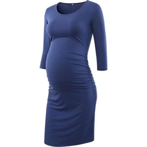2020 New round neck long sleeve pregnant women clothes Solid color maternity dresses plus size pregnancy clothes dress Q0709