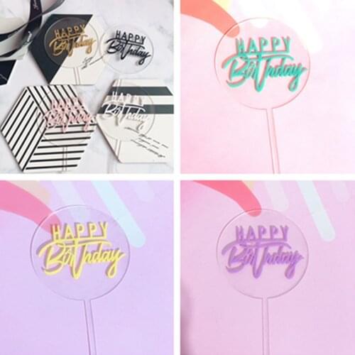 New Double Layer Happy Birthday Cake Topper Gold Pink Birthday Cake toppers Decorations for Kids Birthday Party Cake Supplies