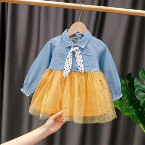 Baby Girl Clothes Children Dress Long Sleeve Autumn Mesh Splicing Birthday Tutu Dresses Princess Sweet Party Suits Kids Outfits