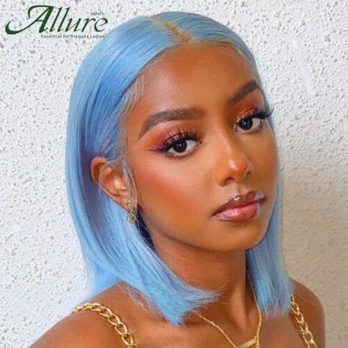 Colored Bob Wigs For Black Women Human Hair Brazilian Remy 150% Density Pre Colored T Lace Ombre Wigs Free Shipping Allure