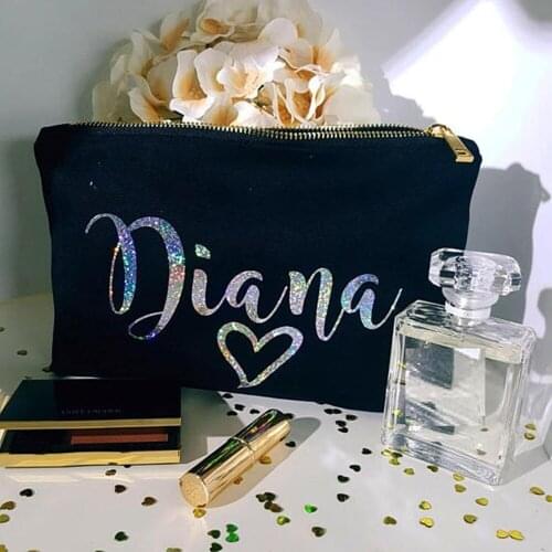 Personalized name glitter silver Mrs Bride Makeup make up comestic Bags maid of honor Proposal Bridesmaid birthday party gifts