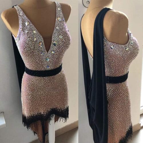 Deep V-neck shawl Latin dance competition dress Rhinestone Latin dance dress ChaCha Tango Rumba dance wear