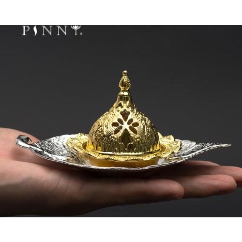 PINNY Leaf Tray Metal Incense Burner Tower Cone Incense Base Middle Eastern Style Censer Ramadan Supplies Decoration Meditation
